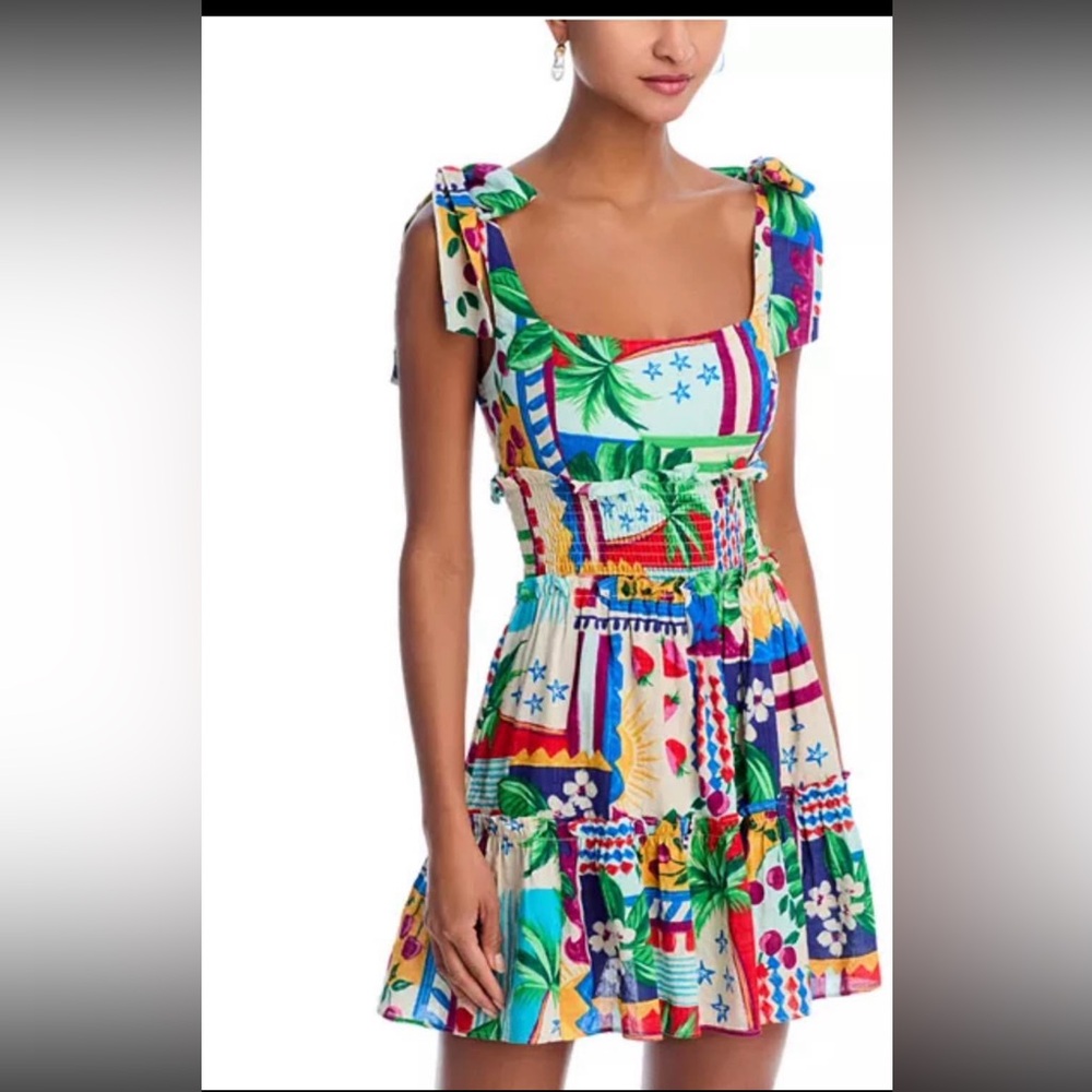 Aqua - cherry smocked tie tank dress - XS, NWT